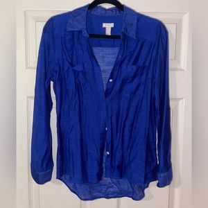 Blue Linen Button Down Top
